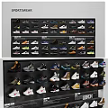 Display Shelves Showcasing Sneakers with Various Brands Styles and Colors in Store