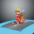 Sloth Riding Red Scooter With Yellow Helmet And Scarf On Blue Road Near Peach