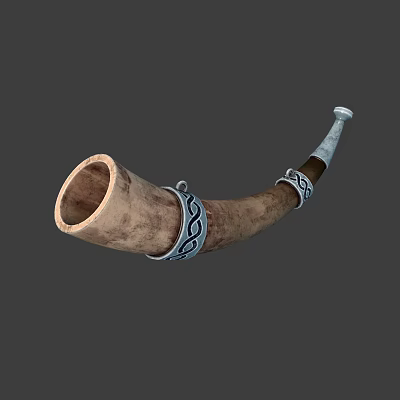 Musical Instrument Horn with Wooden Bone Body and Metal Decorative Rings 3d model