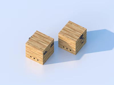 Wooden Cube Storage Boxes With Metal Clasps And Side Holes For Home Use 3d model