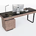 Modern Home Office Desk With Black Desktop White Monitor Black Lamp And Metal Legs