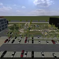 Lush Urban Park Landscape With Green Lawn Trees Parking Area And Surrounding Modern Buildings
