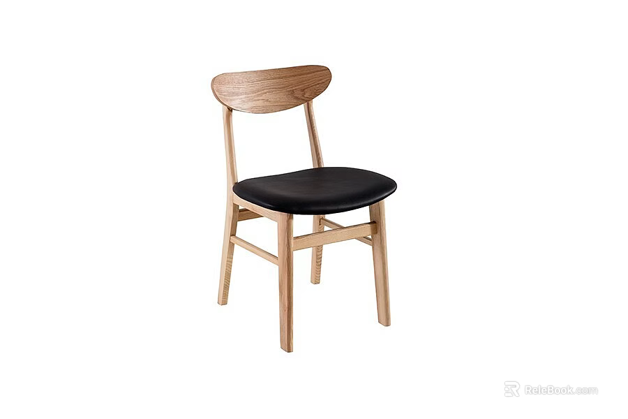 Natural Oak Wood Dining Chair With Black Seat And Modern Minimalist Design For Home Kitchen Use 3d model 