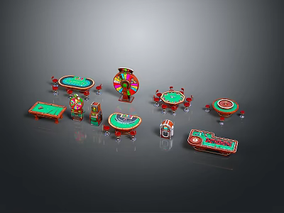 Professional Commercial Gaming Equipment With Poker Tables Roulette Wheels And Slot Machines For Venues 3d model