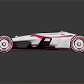 White and Pink Streamlined Race Car With Large Wheels And Aerodynamic Design