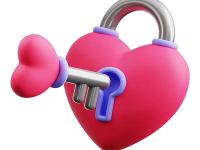 Pink Heart Shaped Lock And Key Decorative Ornament Set With Purple Accents 3d model