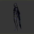 Sci Fi Game Movie Character In Black Armor With Blue Cape And Glowing Patterns