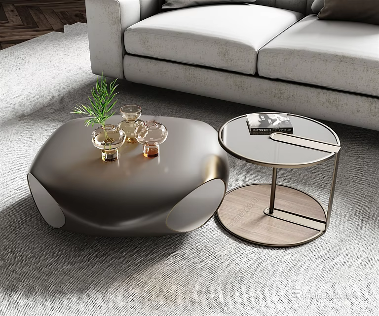 Modern Living Room Coffee Tables With Oval Metallic And Round Glass Top Designs 3d model 
