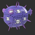 Purple Puffer Fish With Spikes And Skull Patterns On Dark Background