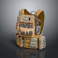 Brown Tactical Vest With Multiple Pockets Gear Label And Radio Equipment