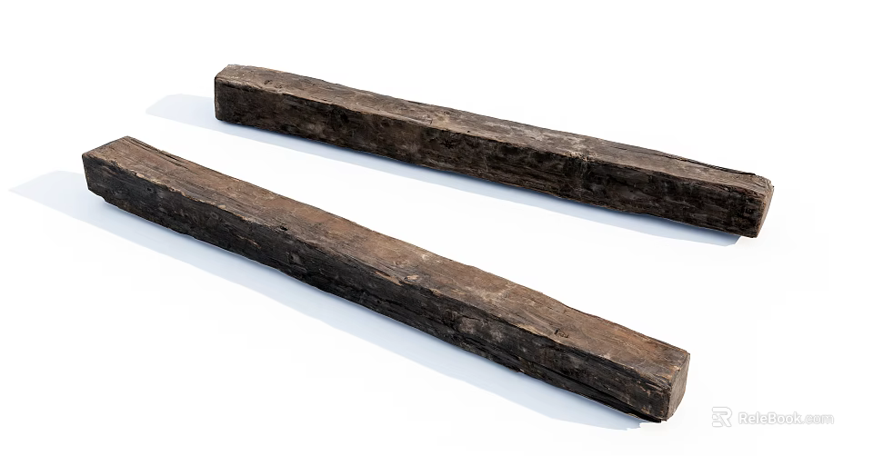 Natural Stone and Wood Beams with Rustic Texture and Solid Structure 3d model 