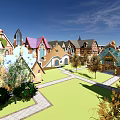 Scenic Public Square With Traditional Buildings Colorful Artworks Domes And Mountain Views