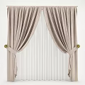 Elegant Beige Pleated Curtains With Golden Tiebacks And White Vertical Blinds