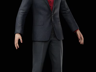 Man in Dark Gray Suit with Red Shirt Standing Against Black Background 3d model