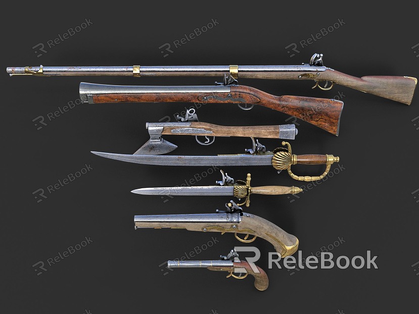 Pirate Weapons Pack PBR Material Next Generation Fusiliers Axe Gun Sword Gun Knife Gun Smooth Bore Gunner Gun Western Firearm Gun model