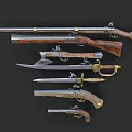 Antique Weapons Collection Showcasing Muskets Pistols Swords And Historical Metal Wooden Details