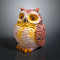 Detailed Hand Painted Owl Sculpture With Brown Yellow Feathers And Large Eyes
