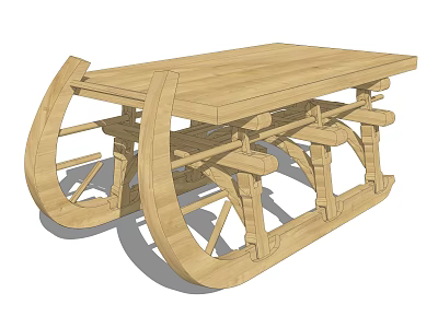 Outdoor Wooden Playground Equipment With Curved Frame Platform And Seats 3d model