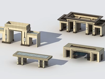 Various Entrance Gate Designs Featuring Classical Columns and Modern Glass Elements 3d model