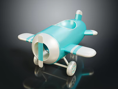 Blue Toy Airplane Model With White Wings Wheels And Aerospace Inspired Design 3d model