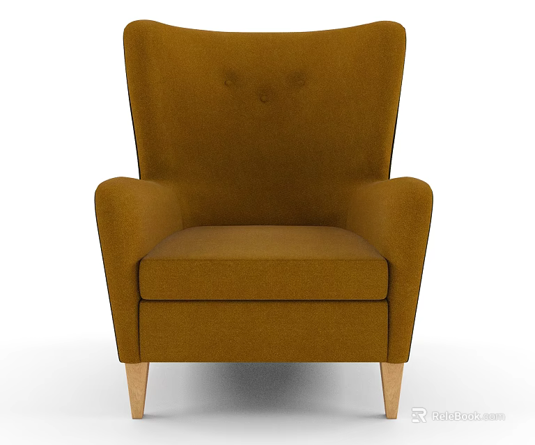 Brown Fabric Single Sofa With Button Tufted Backrest And Wooden Legs 3d model