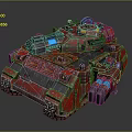 Red Futuristic Tank with Mechanical Armor Cannon Blue Elements and Detailed Sci Fi Design