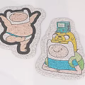 Playful Cartoon Character Stickers of Finn and Jake with Open Arms and Seated Posture