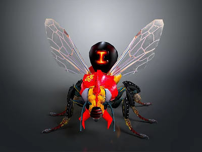 Game and Movie Character With Transparent Wings Head I Symbol Yellow Red Details 3d model