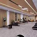 Modern Fitness Gym Interior With Treadmills Ellipticals Dumbbells And Bright Lighting