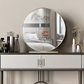 Elegant Modern Dressing Table With Circular Mirror Skincare Bottles And Gray Stool 3d model