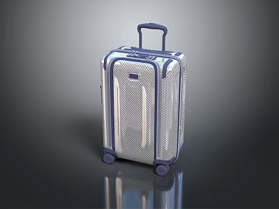 Silver Modern Suitcase With Blue Trim And Rolling Wheels For Travel 3d model