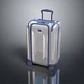 Silver Modern Suitcase With Blue Trim And Rolling Wheels For Travel
