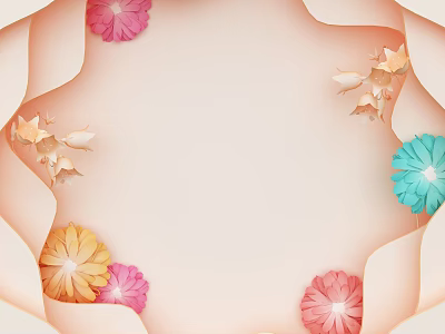 Colorful Origami Style Border With Pink Orange Blue Flowers And Soft Background 3d model