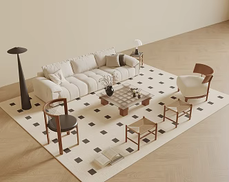 Modern Antique Sofa Coffee Table Combination Leisure Chair Sofa Stool Floor Lamp Three-Seat Sofa Living Room Sofa 3d model