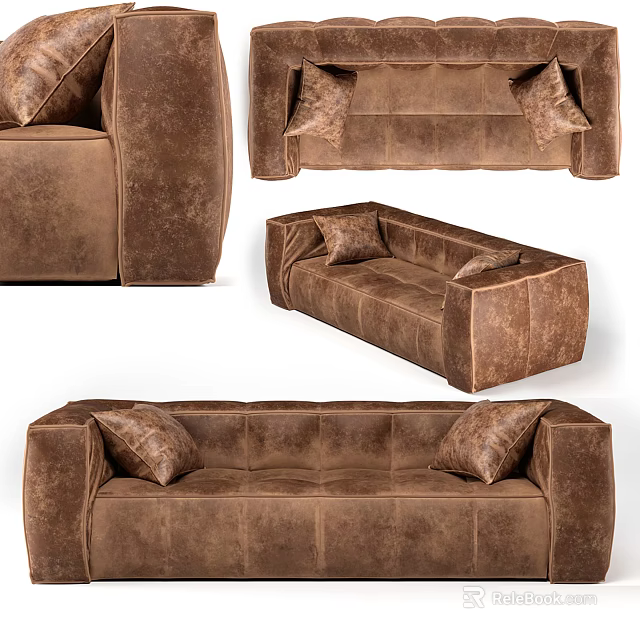 Brown Sectional Sofa With Modern Design Soft Upholstery And Accent Pillows 3d model 