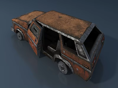 Old Rusty Car With Open Doors Broken Windows And Worn Out Appearance 3d model