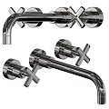 Modern Chrome Wall Mounted Bathroom Faucet With Double Cross Handles Design