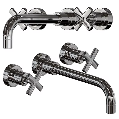 Modern Chrome Wall Mounted Bathroom Faucet With Double Cross Handles Design 3d model