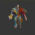 Man 3D Model With Colorful Red Blue Costume And Decorative Shoulder Design