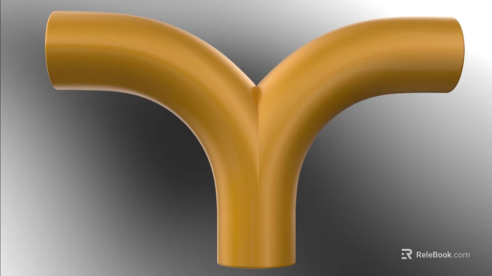 Yellow Y Shaped Pipe Structure With Smooth Curved Design And Gray Background 3d model 