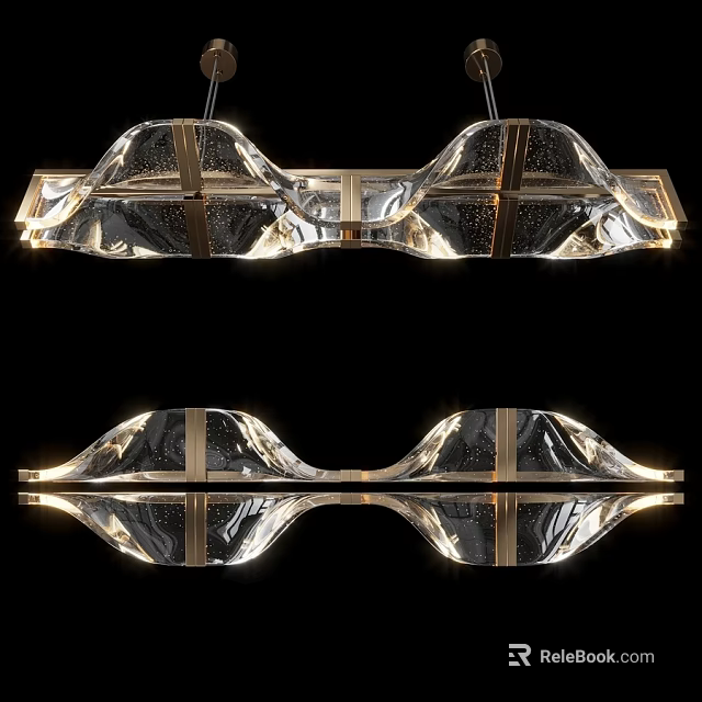 Contemporary Transparent Crystal Chandelier With Wavy Design And Metal Frame Illuminated 3d model 