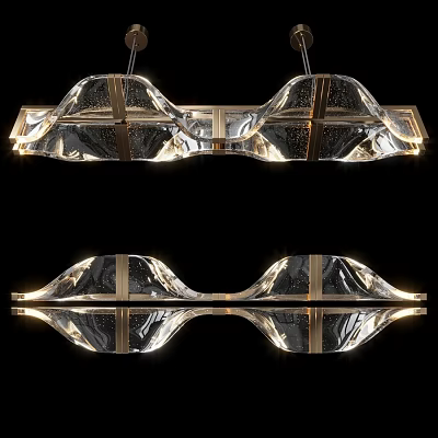 Contemporary Transparent Crystal Chandelier With Wavy Design And Metal Frame Illuminated 3d model