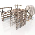 Wooden Storage Shelves With Drying Rack And Hanging Cloth For Home Use
