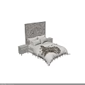 Double Bed With Intricate Carved White Headboard White Bedding And Fur Throw