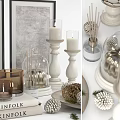 Modern Gold White Decorative Ornament Set With Pinecone Candles Diffuser And Books 3d model