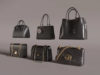 Trendy Black Fashion Bags with Chain Straps Metallic Accents Various Styles 3d model