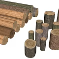 Natural Wood Logs And Stone Blocks In Various Sizes For Building Projects 3d model