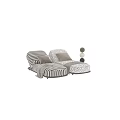 Modern Lazy Sofa With Black and White Wavy Pattern Gray Cushion and Throw Blanket