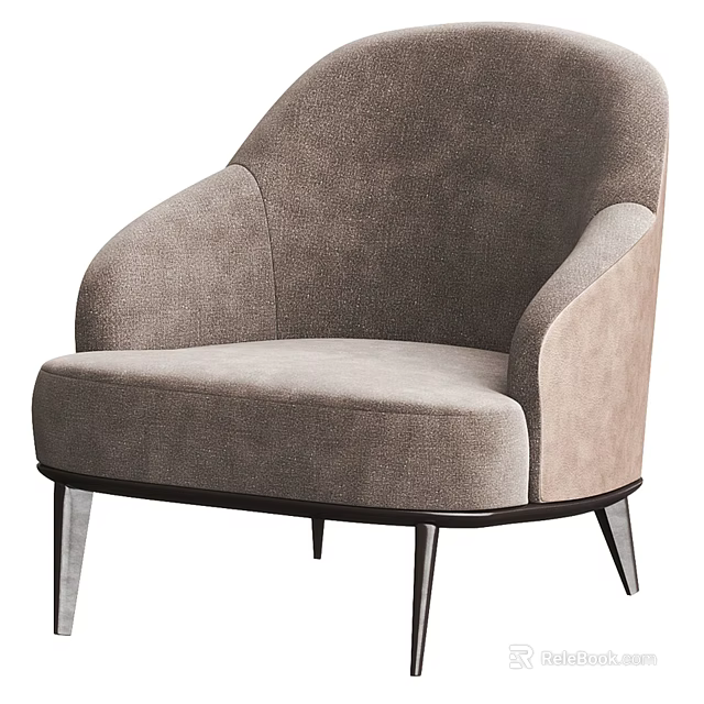 Elegant Light Brown Upholstered Single Sofa With Curved Backrest And Black Legs 3d model 