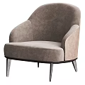 Elegant Light Brown Upholstered Single Sofa With Curved Backrest And Black Legs 3d model